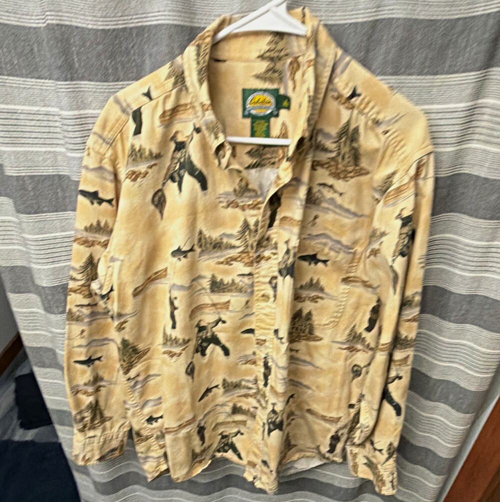 Cabela's Men M Regular Cotton Twill Long Sleeve Point Collar Outdoor Fish
